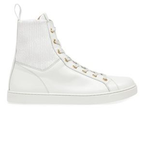 GIANVITO ROSSI Women's High-Top Rib-Knit Leather Sneakers. Size 39,5 EU